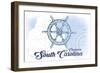 Charleston, South Carolina - Ship Wheel - Blue - Coastal Icon-Lantern Press-Framed Art Print