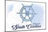 Charleston, South Carolina - Ship Wheel - Blue - Coastal Icon-Lantern Press-Mounted Art Print