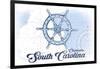 Charleston, South Carolina - Ship Wheel - Blue - Coastal Icon-Lantern Press-Framed Art Print
