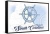 Charleston, South Carolina - Ship Wheel - Blue - Coastal Icon-Lantern Press-Framed Stretched Canvas
