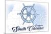 Charleston, South Carolina - Ship Wheel - Blue - Coastal Icon-Lantern Press-Mounted Premium Giclee Print