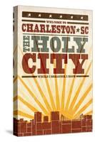 Charleston, South Carolina - Skyline and Sunburst Screenprint Style-Lantern Press-Stretched Canvas