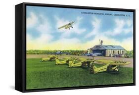 Charleston, South Carolina - Taking Off at Charleston Municipal Airport-Lantern Press-Framed Stretched Canvas