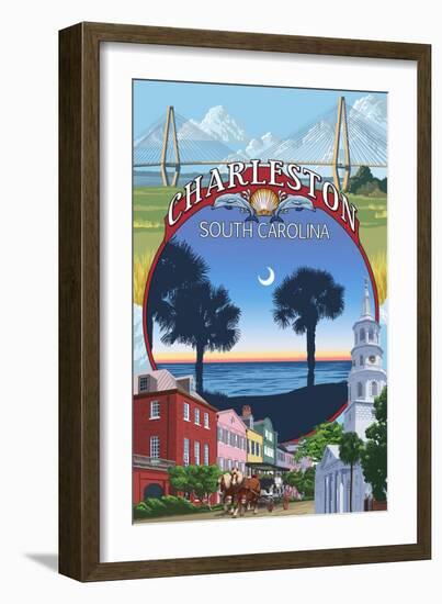 Charleston, South Carolina Town Views-Lantern Press-Framed Art Print