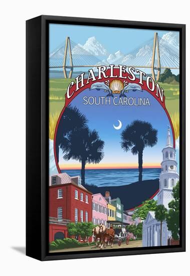 Charleston, South Carolina Town Views-Lantern Press-Framed Stretched Canvas