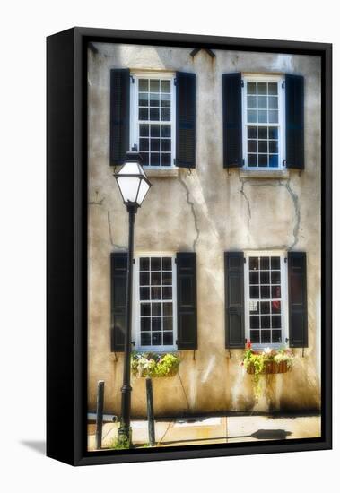 Charleston Windows And Lamp Post-George Oze-Framed Stretched Canvas