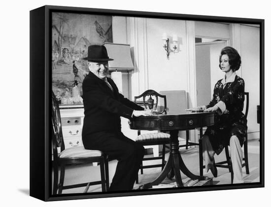 Charlie Chaplin Directing Actress Sophia Loren in Scene from Movie "A Countess from Hong Kong"-Alfred Eisenstaedt-Framed Stretched Canvas