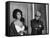 Charlie Chaplin Directing Actress Sophia Loren in Scene from Movie "A Countess from Hong Kong"-Alfred Eisenstaedt-Framed Stretched Canvas