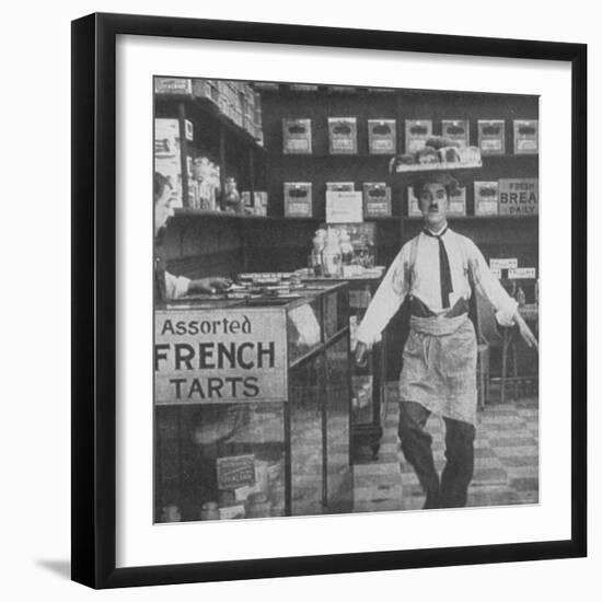 Charlie Chaplin in Film "Dough and Dynamite"-null-Framed Premium Photographic Print