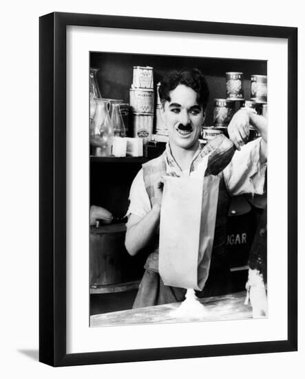 Charlie Chaplin. "Shop" 1916, "The Floorwalker" Directed by Charles Chaplin-null-Framed Photographic Print