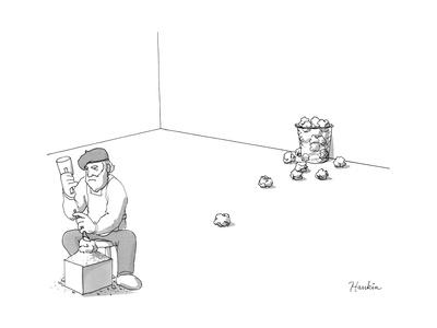 Sculptor throws away attempts like wads of paper. - New Yorker Cartoon