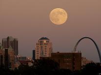 A Full Moon Rises Behind Downtown Saint Louis Buildings and the Gateway Arch Friday-Charlie Riedel-Photographic Print