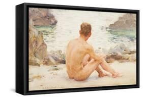 Charlie Seated on the Sand, 1907-Henry Scott Tuke-Framed Stretched Canvas