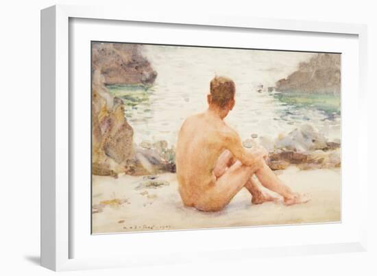 Charlie Seated on the Sand, 1907-Henry Scott Tuke-Framed Giclee Print