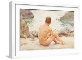 Charlie Seated on the Sand, 1907-Henry Scott Tuke-Framed Giclee Print