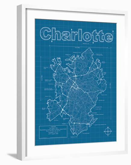 Charlotte Artistic Blueprint Map-Christopher Estes-Framed Art Print