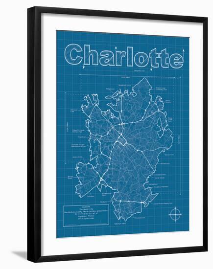 Charlotte Artistic Blueprint Map-Christopher Estes-Framed Art Print