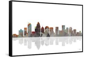 Charlotte NC Skyline BW 1-Marlene Watson-Framed Stretched Canvas