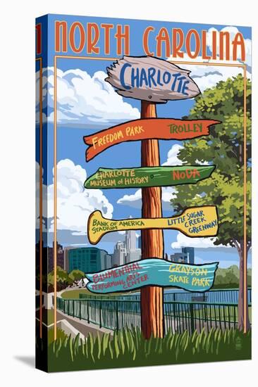 Charlotte, North Carolina - Signpost Destinations-Lantern Press-Stretched Canvas