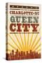 Charlotte, North Carolina - Skyline and Sunburst Screenprint Style-Lantern Press-Stretched Canvas