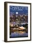 Charlotte, North Carolina - Skyline at Night-Lantern Press-Framed Art Print