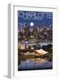 Charlotte, North Carolina - Skyline at Night-Lantern Press-Framed Art Print
