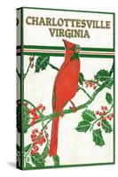 Charlottesville, Virginia - Cardinal Perched on a Holly Branch-Lantern Press-Stretched Canvas