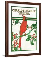 Charlottesville, Virginia - Cardinal Perched on a Holly Branch-Lantern Press-Framed Art Print