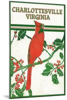 Charlottesville, Virginia - Cardinal Perched on a Holly Branch-Lantern Press-Mounted Art Print