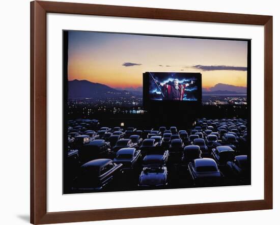 Charlton Heston as Moses in Motion Picture "The Ten Commandments" Shown at Drive in Movie Theater-J. R. Eyerman-Framed Photographic Print