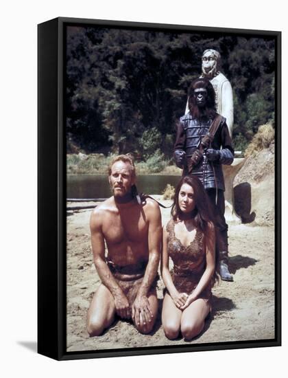 Charlton Heston; Linda Harrison. "Planet of the Apes" [1968], Directed by Franklin J. Schaffner.-null-Framed Stretched Canvas