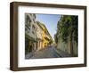 Charming residential street in historic Cartagena, Colombia.-Jerry Ginsberg-Framed Photographic Print