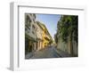 Charming residential street in historic Cartagena, Colombia.-Jerry Ginsberg-Framed Photographic Print