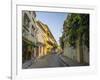 Charming residential street in historic Cartagena, Colombia.-Jerry Ginsberg-Framed Photographic Print