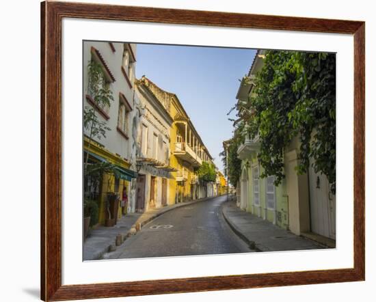 Charming residential street in historic Cartagena, Colombia.-Jerry Ginsberg-Framed Photographic Print