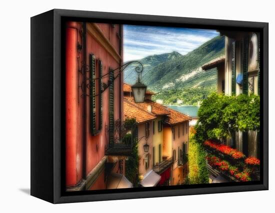 Charming Street Scene in Bellagio II-George Oze-Framed Stretched Canvas
