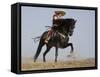 Charro on a Black Andalusian Stallion Galloping in Ojai, California, USA-Carol Walker-Framed Stretched Canvas