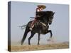 Charro on a Black Andalusian Stallion Galloping in Ojai, California, USA-Carol Walker-Stretched Canvas