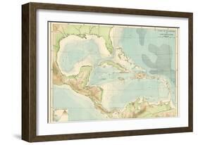 Chart of the West Indies Sea Depths and Land Elevations-null-Framed Giclee Print