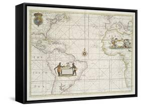 Chart of the Western  Ocean with rhumb lines by Jeremiah Seller, 1705-English School-Framed Stretched Canvas