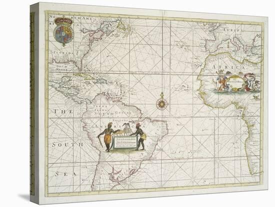 Chart of the Western  Ocean with rhumb lines by Jeremiah Seller, 1705-English School-Stretched Canvas