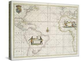 Chart of the Western  Ocean with rhumb lines by Jeremiah Seller, 1705-English School-Stretched Canvas