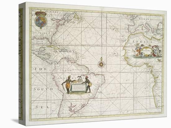 Chart of the Western  Ocean with rhumb lines by Jeremiah Seller, 1705-English School-Stretched Canvas