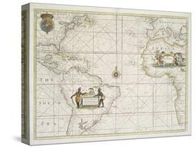 Chart of the Western  Ocean with rhumb lines by Jeremiah Seller, 1705-English School-Stretched Canvas