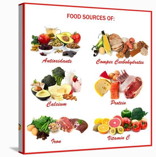 Chart Showing Food Sources of Various Nutrients-Robyn Mackenzie-Stretched Canvas