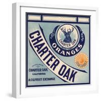 Charter Oak Brand - Charter Oak, California - Citrus Crate Label-Lantern Press-Framed Art Print