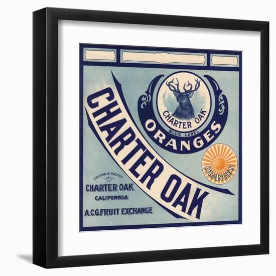 Charter Oak Brand - Charter Oak, California - Citrus Crate Label-Lantern Press-Framed Art Print