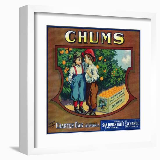 Charter Oak, California, Chums Brand Citrus Label-Lantern Press-Framed Art Print