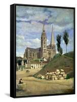 Chartres Cathedral, 1830-Jean-Baptiste-Camille Corot-Framed Stretched Canvas