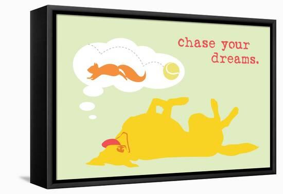 Chase Dreams - Green & Yellow Version-Dog is Good-Framed Stretched Canvas